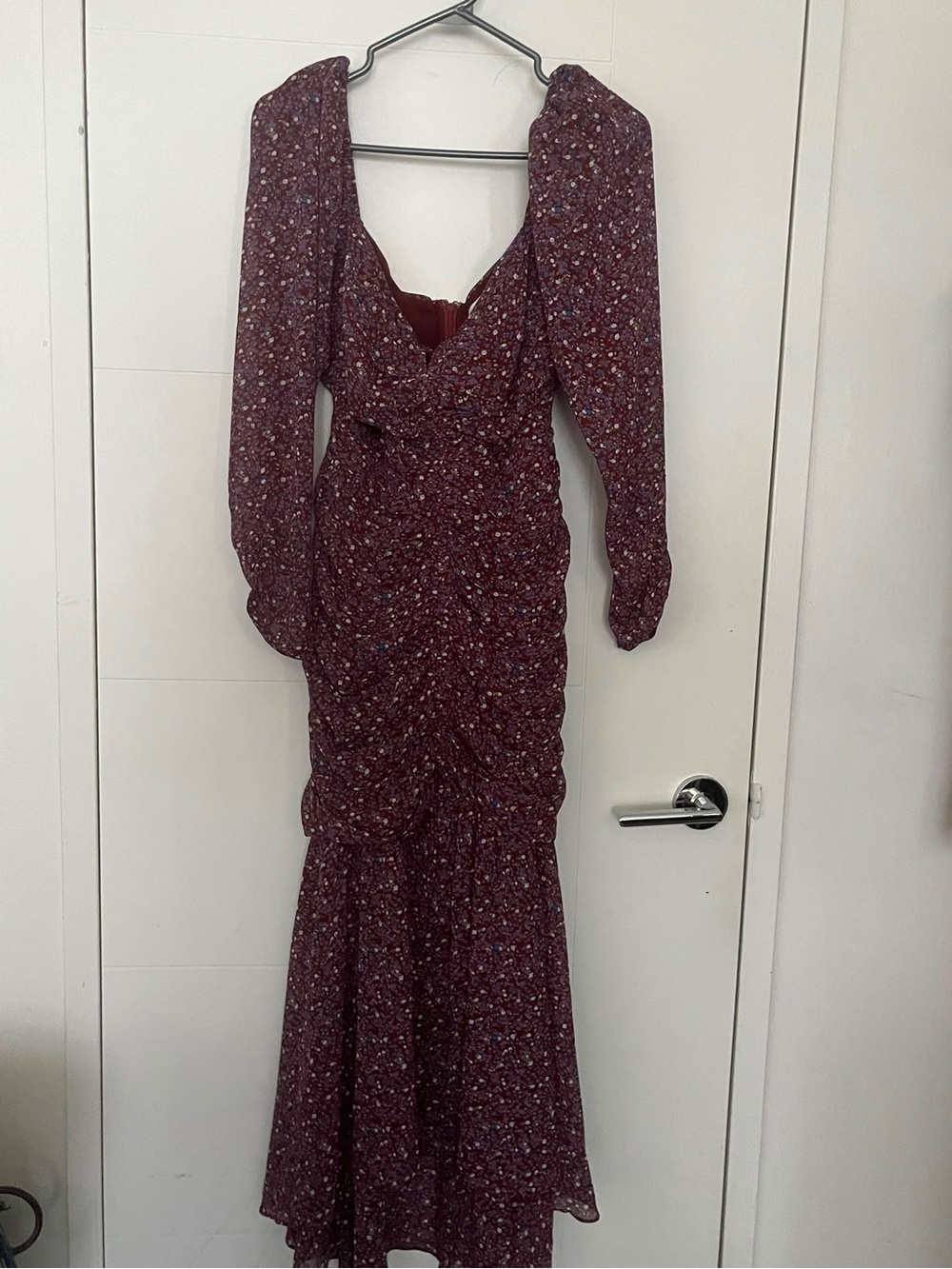 Astr Floral Long Sleeve Ruched Maxi Dress - Wine